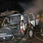 Jeep engulfed in flames near Carmichael and Gladstone Roads last evening