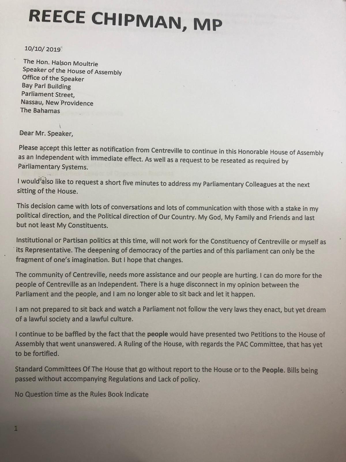 REECE CHIPMAN IS OUT AFTER BEING FIRED BY PM MINNIS ON ALLEGATIONS OF ...