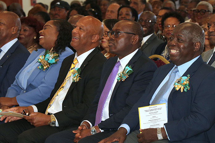 Ministers Lisa Rahming, Keith Bell, Deputy PM Chester Cooper and Prime Minister Philip Davis KC at the Urban Renewal Authority Launch.